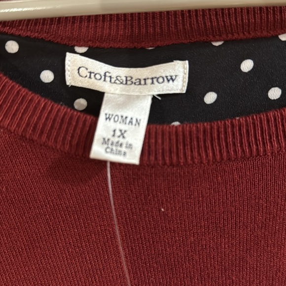 NWT Croft & Barrow women’s sweater burgundy with black with polka dots size 1X. - Picture 2 of 8